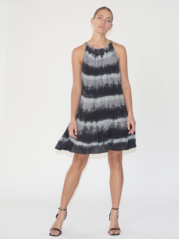 Religion Black Halterneck Mini Dress in Tie Dye Stripe With Drawstring - Image 1 of 6
