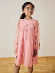 Pink Embellished Mesh Dress (3-16yrs) - Image 1 of 4