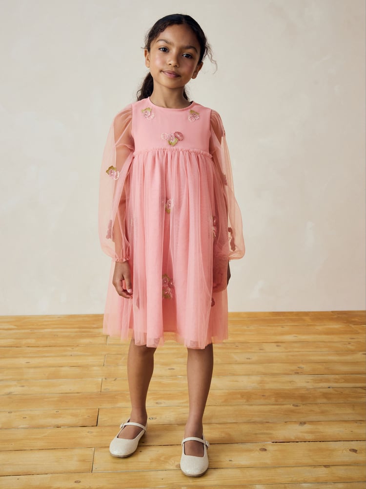Pink Embellished Mesh Dress (3-16yrs) - Image 2 of 4