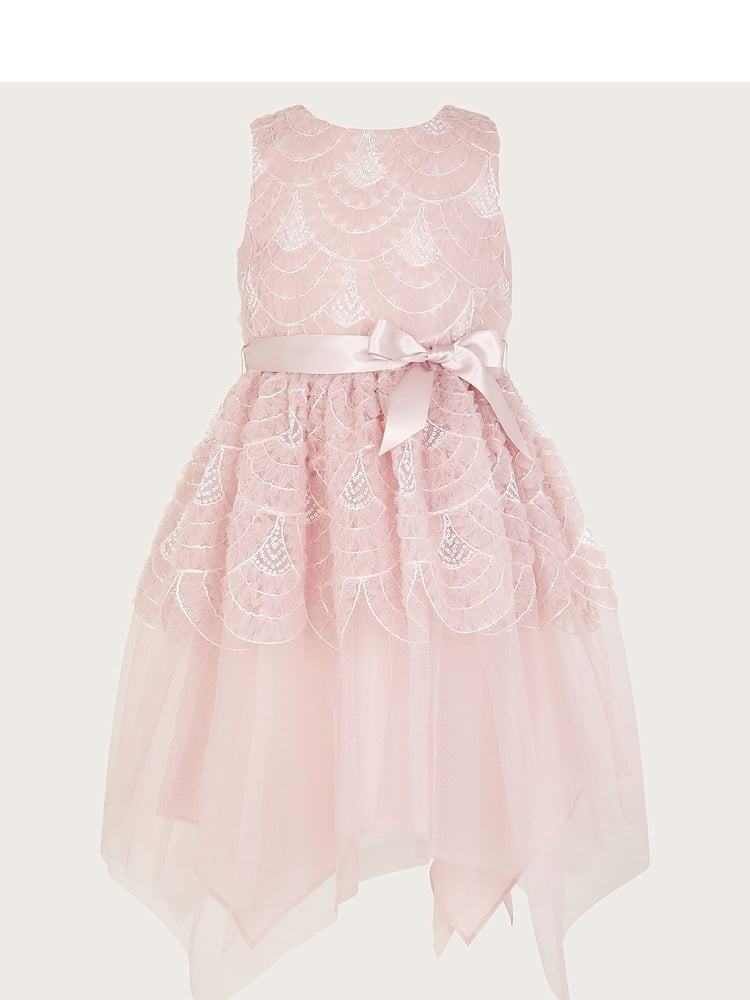 Monsoon Pink Scallop Embellished Tulle Dress - Image 1 of 3