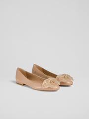 LK Bennett Beige Natural Christa Sparkle Bow Flats - Image 1 of 4