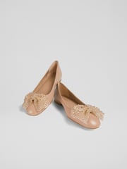 LK Bennett Beige Natural Christa Sparkle Bow Flats - Image 2 of 4
