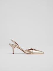 LK Bennett Metallic Madely Double Strap Kitten Shoes - Image 1 of 4