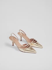LK Bennett Metallic Madely Double Strap Kitten Shoes - Image 2 of 4
