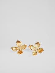LK Bennett Metallic Posie Flower Statement Earrings - Image 1 of 4