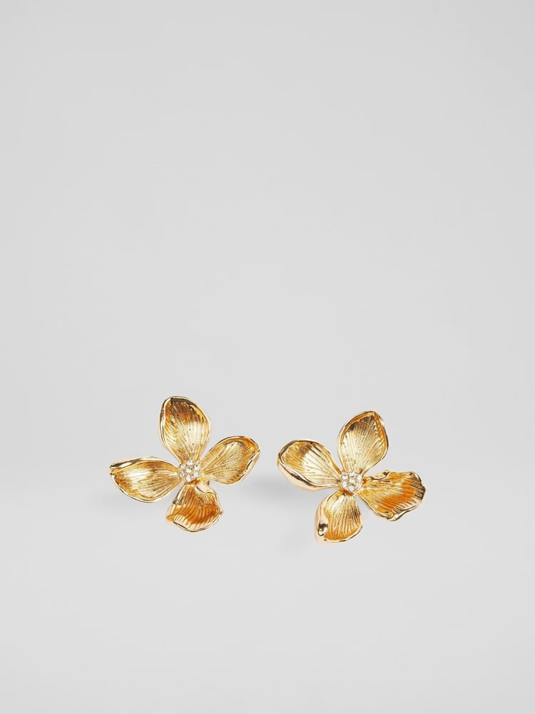 LK Bennett Metallic Posie Flower Statement Earrings - Image 1 of 4