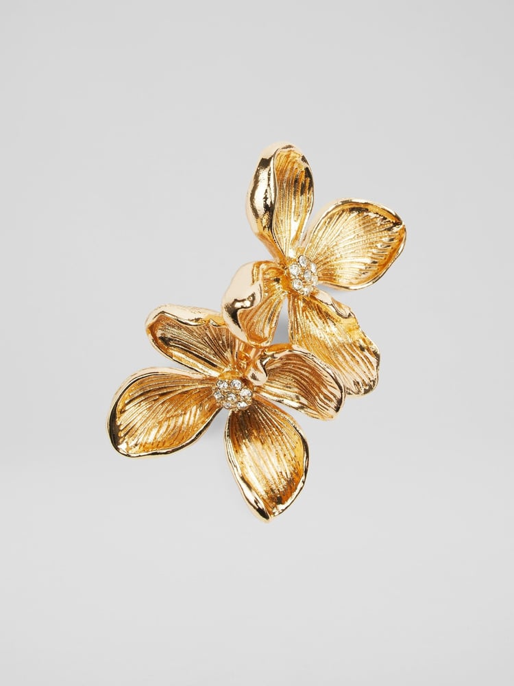 LK Bennett Metallic Posie Flower Statement Earrings - Image 2 of 4