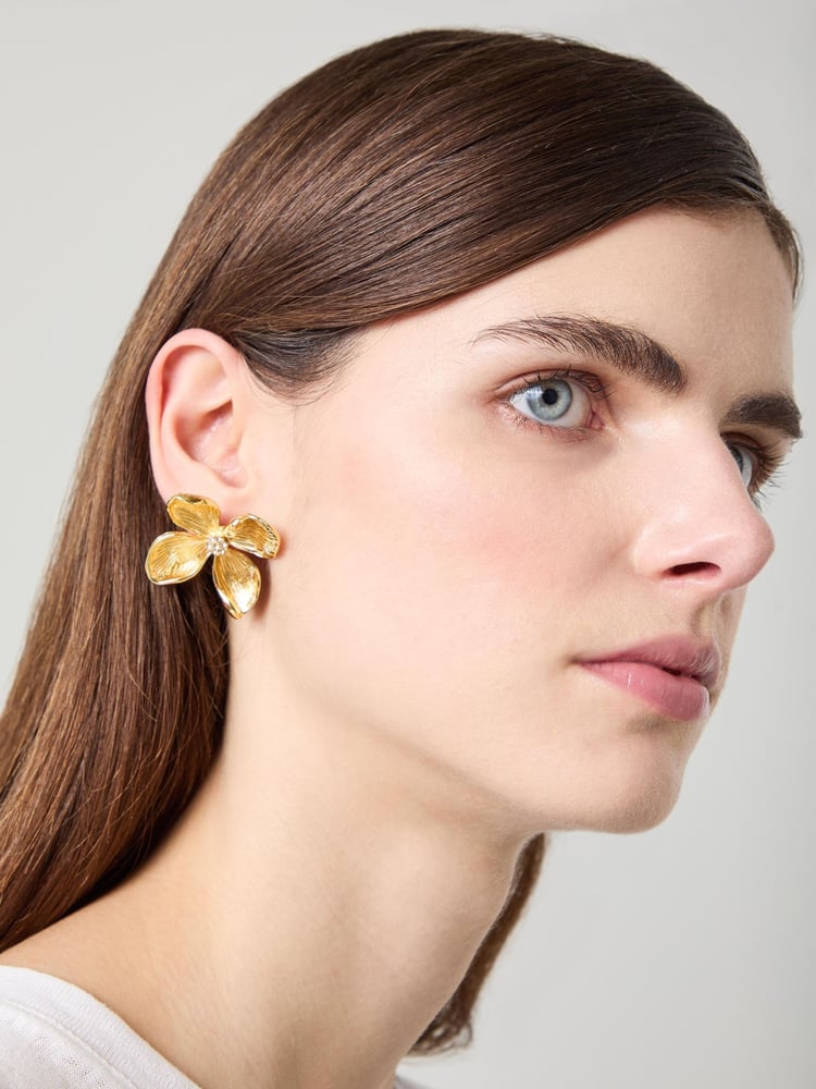 LK Bennett Metallic Posie Flower Statement Earrings - Image 4 of 4 LK Bennett Metallic Posie Flower Statement Earrings - Image 4 of 4