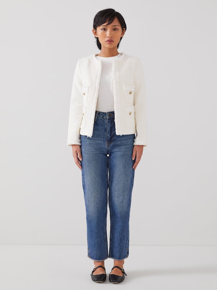 LK Bennett Ivory Cream Charlie Petite Italian Cotton Blend Tweed Jacket - Image 1 of 4