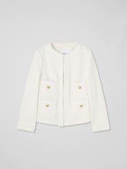 LK Bennett Ivory Cream Charlie Petite Italian Cotton Blend Tweed Jacket - Image 4 of 4