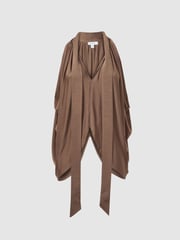 Reiss Dark Mink Luisa Draped Tie Neck Top - Image 2 of 4