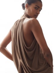 Reiss Dark Mink Luisa Draped Tie Neck Top - Image 3 of 4