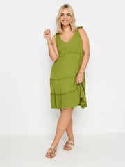 Yours Curve Green Limited Tiered Frill Tie Sleeve Mini Dress - Image 2 of 5