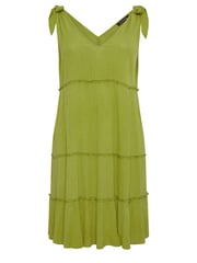 Yours Curve Green Limited Tiered Frill Tie Sleeve Mini Dress - Image 5 of 5