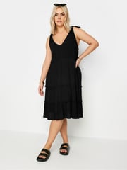 Yours Curve Black Limited Tiered Frill Tie Sleeve Mini Dress - Image 1 of 5