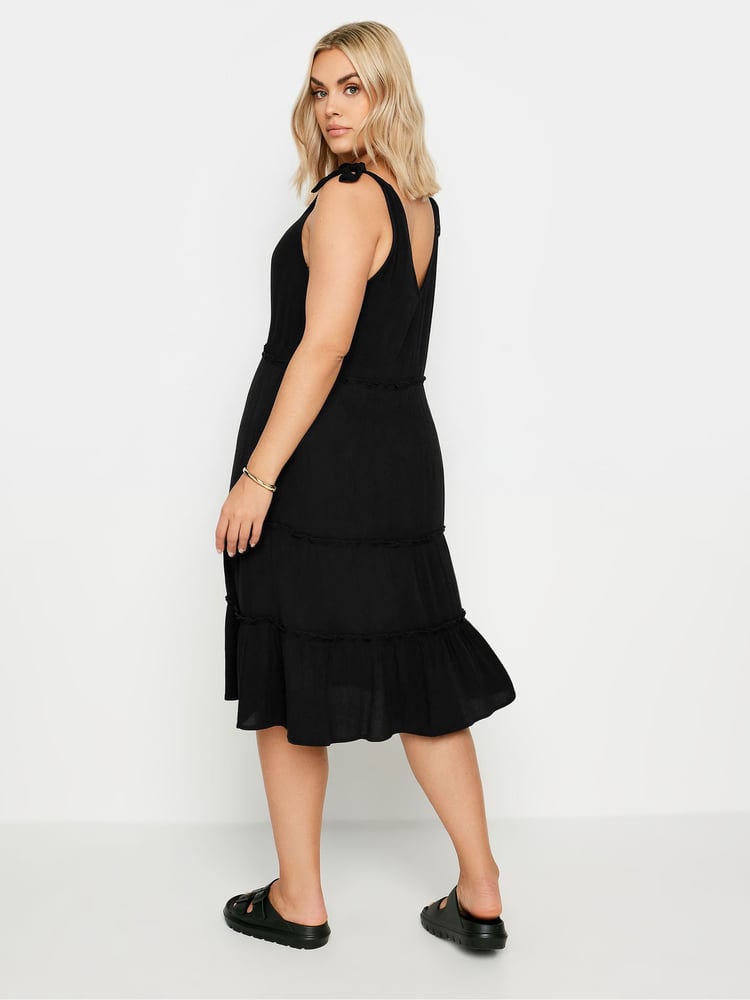 Yours Curve Black Limited Tiered Frill Tie Sleeve Mini Dress - Image 2 of 5