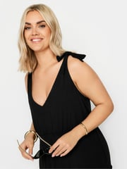 Yours Curve Black Limited Tiered Frill Tie Sleeve Mini Dress - Image 4 of 5