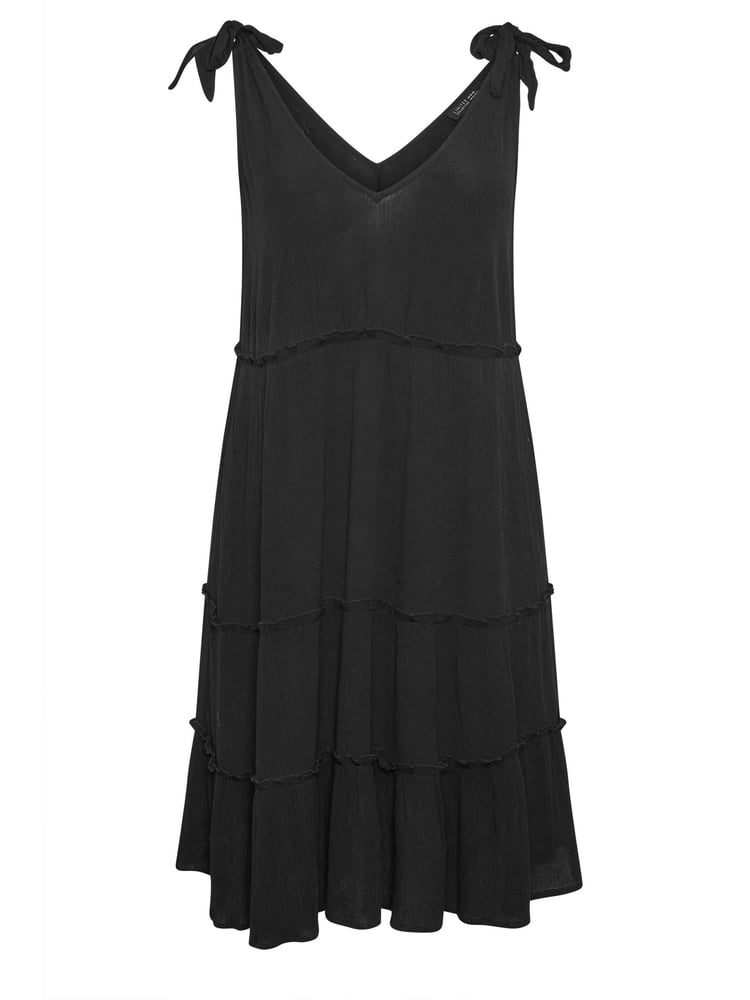 Yours Curve Black Limited Tiered Frill Tie Sleeve Mini Dress - Image 5 of 5