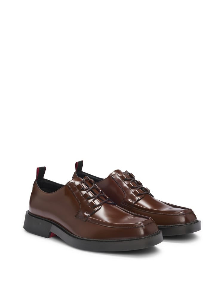 HUGO Brown Piping Detail Derby Shoes In Leather - Image 1 of 4