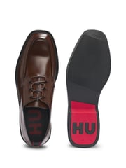 HUGO Brown Piping Detail Derby Shoes In Leather - Image 4 of 4