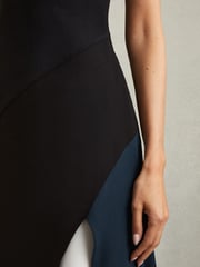 Reiss Black Faro Hybrid Colourblock Midi Dress - Image 4 of 6