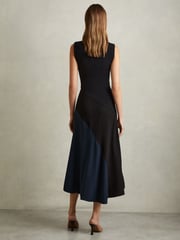 Reiss Black Faro Hybrid Colourblock Midi Dress - Image 5 of 6