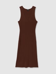 Paige Ribbed Bodycon Midi Brown Dress - Image 2 of 5