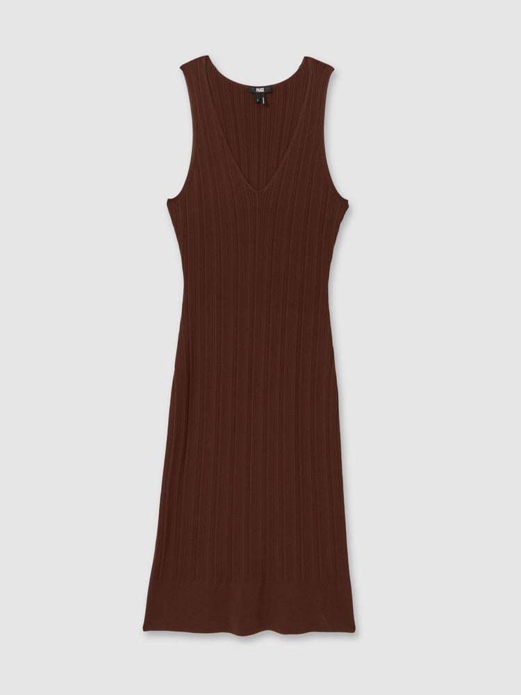 Paige Ribbed Bodycon Midi Brown Dress - Image 2 of 5