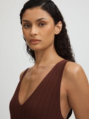 Paige Ribbed Bodycon Midi Brown Dress - Image 3 of 5