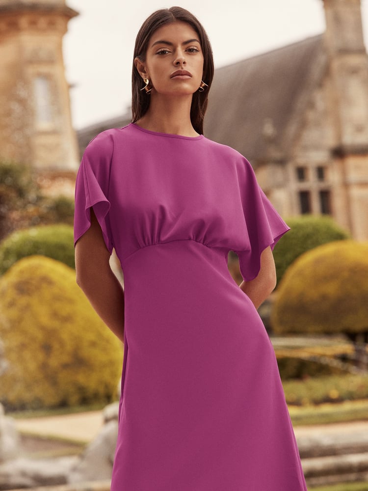 Lipsy Pink Flutter Sleeve Underbust Midi Dress - Image 2 of 8 Lipsy Pink Flutter Sleeve Underbust Midi Dress - Image 2 of 8