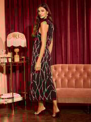 Love & Roses Black Embellished Halterneck Midi Dress - Image 4 of 4
