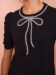 Love & Roses Black Bow Embellished Ruched Sleeve T-Shirt - Image 2 of 4