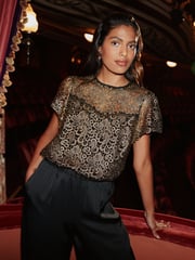 Love & Roses Gold Metallic Lace Shell Top - Image 4 of 4