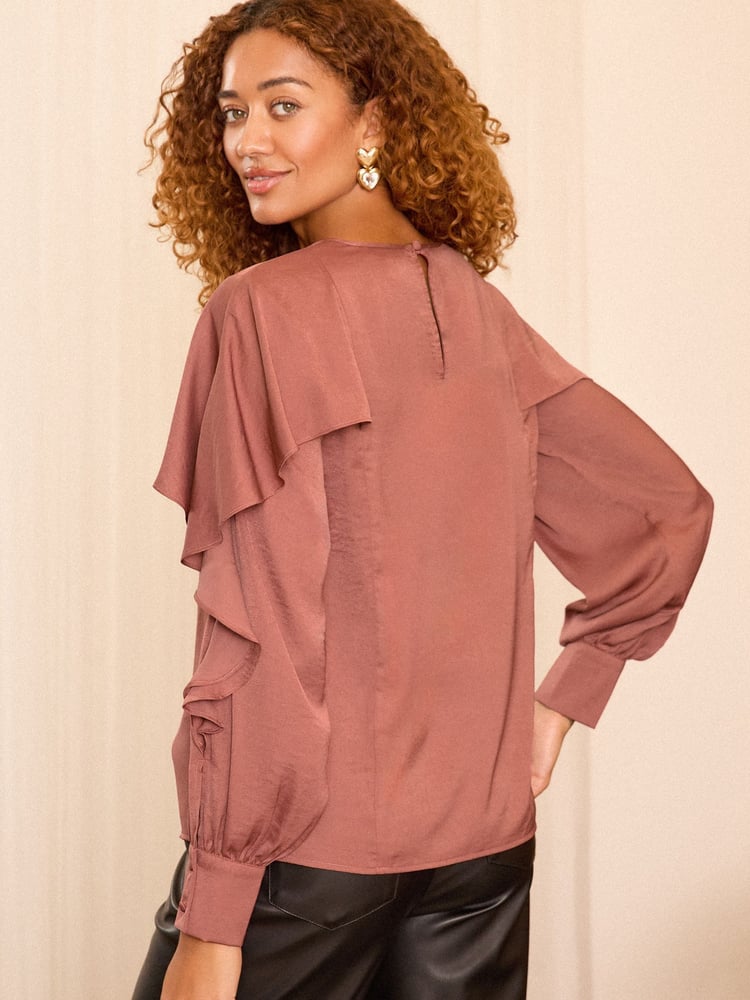 Love & Roses Pink Petite Bow Detail Drape Satin Blouse - Image 4 of 4
