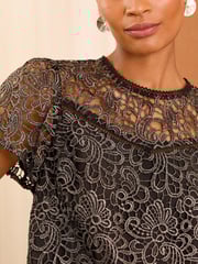 Love & Roses Silver Metallic Lace Shell Top - Image 2 of 4