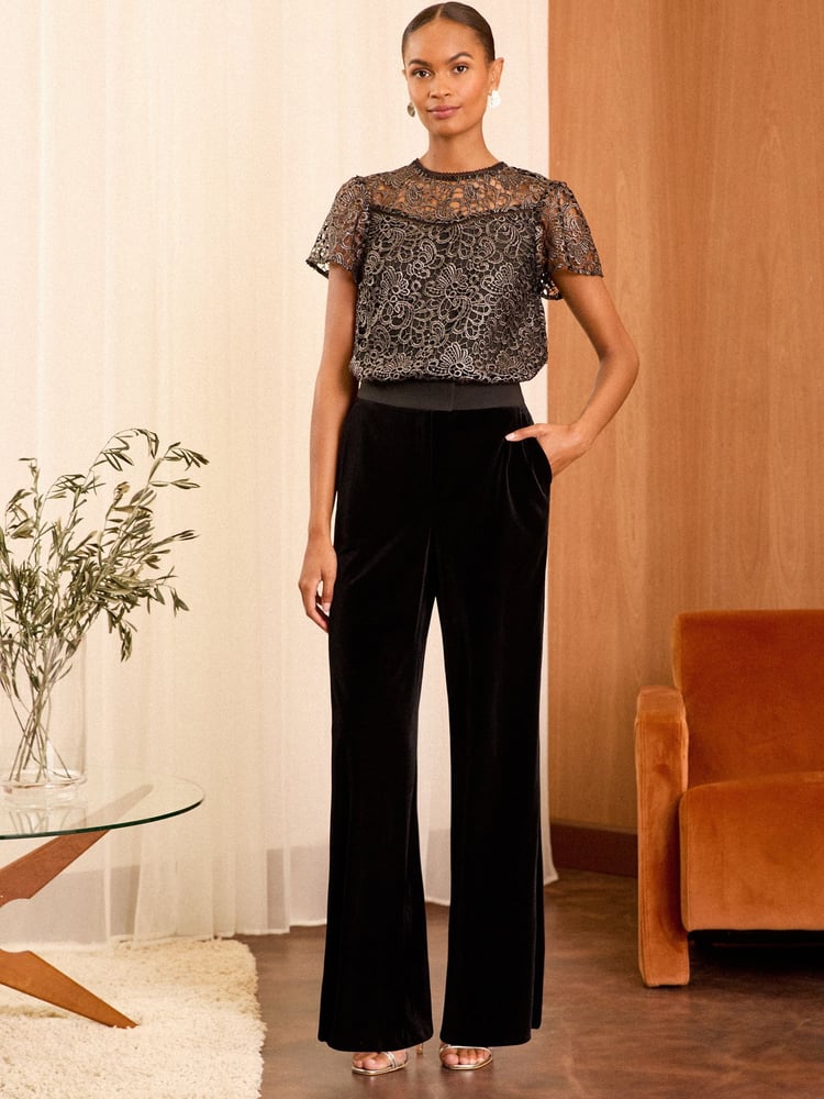 Love & Roses Silver Metallic Lace Shell Top - Image 4 of 4