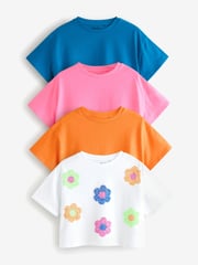 Multi Bright 100% Cotton Sequin Flowers Boxy T-Shirts 4 Pack (3-16yrs) - Image 1 of 11