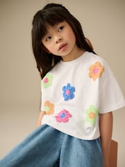 Multi Bright 100% Cotton Sequin Flowers Boxy T-Shirts 4 Pack (3-16yrs) - Image 7 of 11