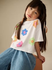 Multi Bright 100% Cotton Sequin Flowers Boxy T-Shirts 4 Pack (3-16yrs) - Image 8 of 11