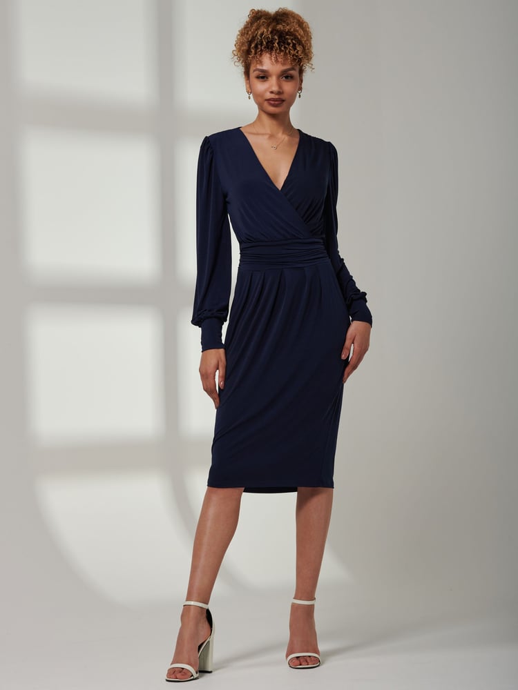 Jolie Moi Blue Kinslee Long Sleeve Pegged Dress - Image 1 of 6
