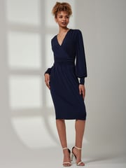 Jolie Moi Blue Kinslee Long Sleeve Pegged Dress - Image 4 of 6