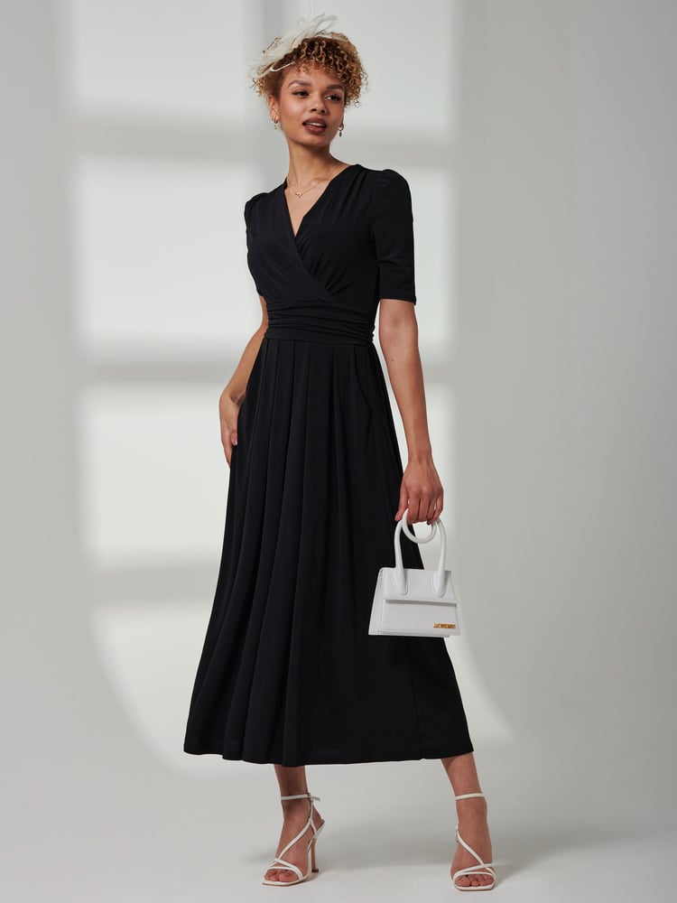 Jolie Moi Black Bree Half Sleeve Jersey Maxi Dress - Image 1 of 6