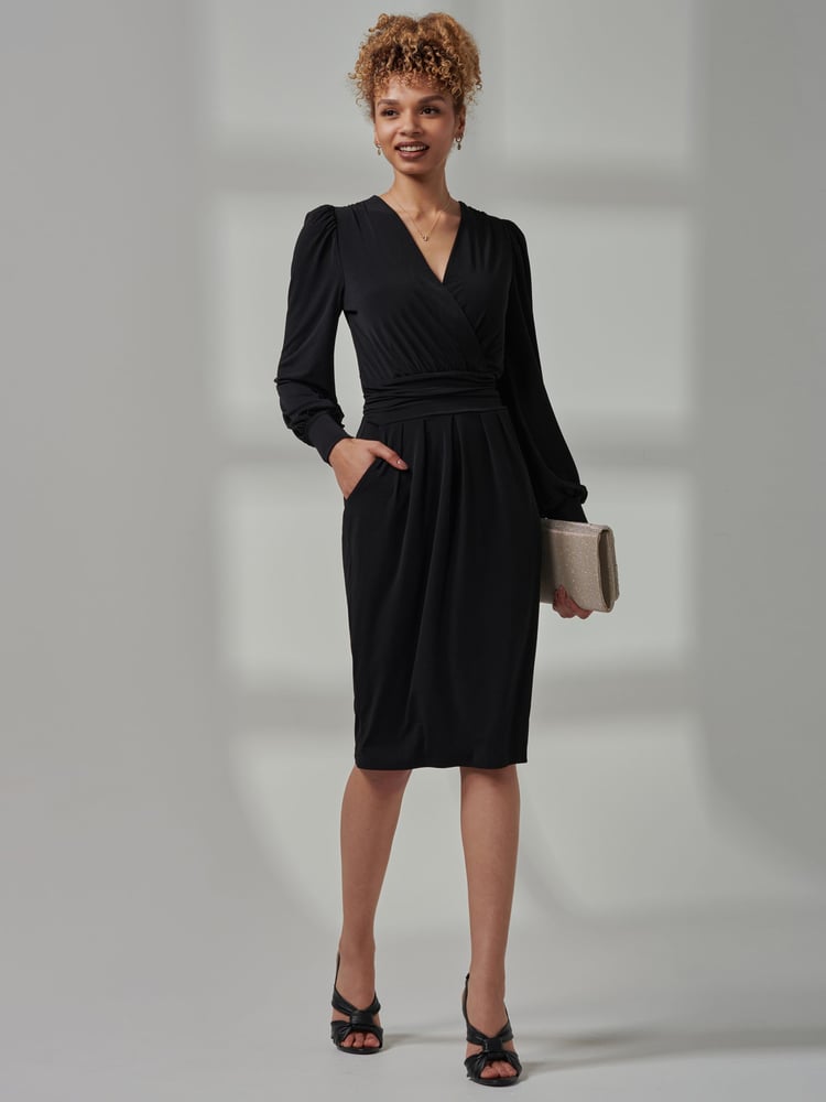 Jolie Moi Black Kinslee Long Sleeve Pegged Dress - Image 1 of 6