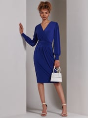 Jolie Moi Mid Blue Kinslee Long Sleeve Pegged Dress - Image 1 of 6
