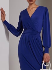 Jolie Moi Mid Blue Kinslee Long Sleeve Pegged Dress - Image 3 of 6