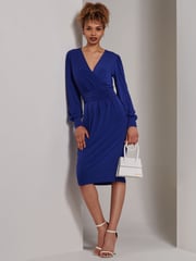 Jolie Moi Mid Blue Kinslee Long Sleeve Pegged Dress - Image 4 of 6