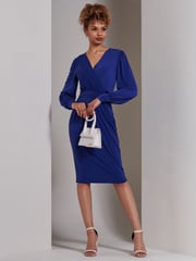 Jolie Moi Mid Blue Kinslee Long Sleeve Pegged Dress - Image 6 of 6