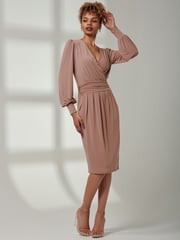 Jolie Moi Pink Kinslee Long Sleeve Pegged Dress - Image 1 of 6