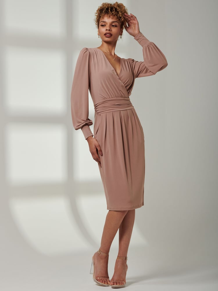Jolie Moi Pink Kinslee Long Sleeve Pegged Dress - Image 1 of 6