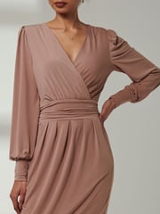 Jolie Moi Pink Kinslee Long Sleeve Pegged Dress - Image 3 of 6